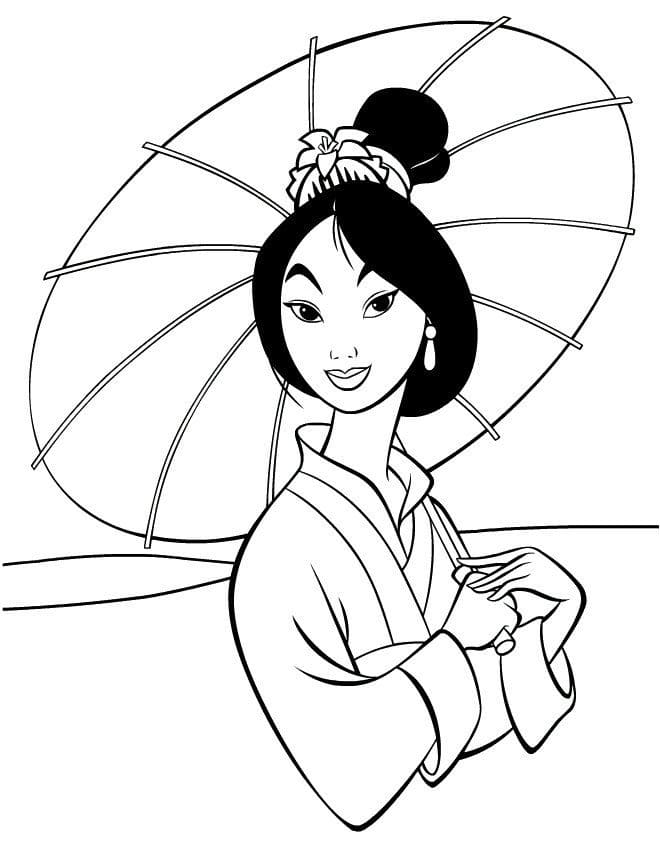 Mulan avec Parapluie coloring page
