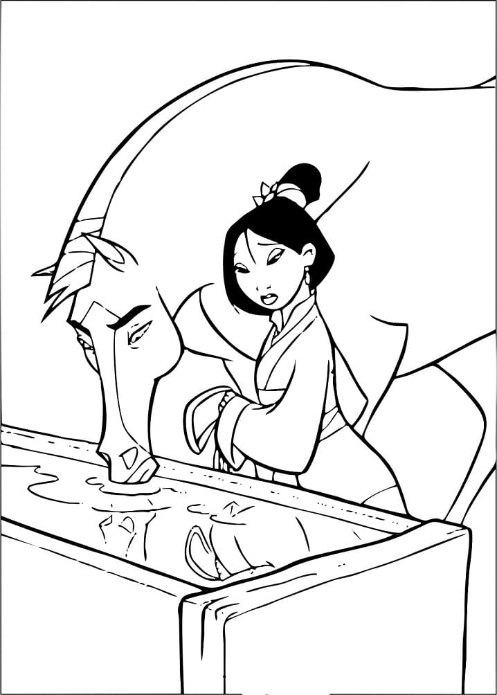 Mulan et Cheval coloring page