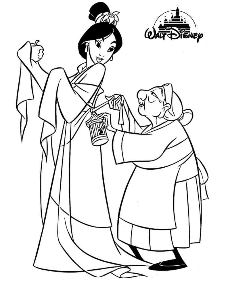 Coloriage Mulan et Grand-mère Fa