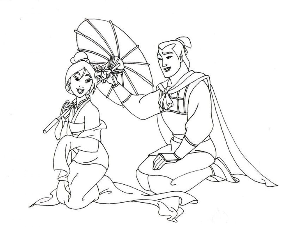 Mulan et Li Shang coloring page
