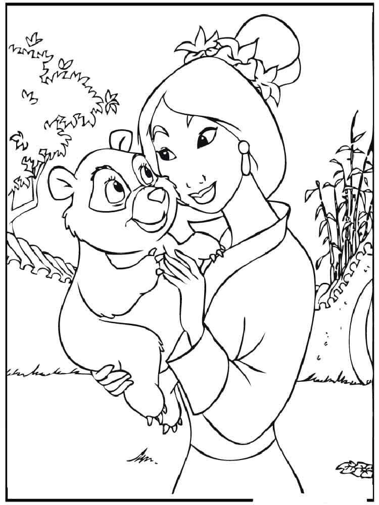 Mulan et Panda Mignon coloring page