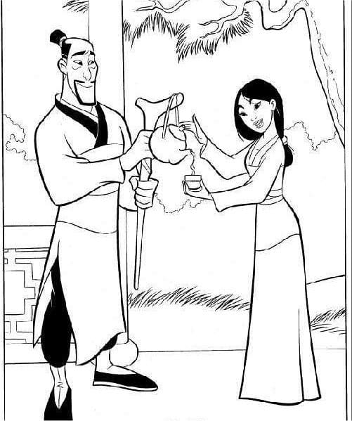 Mulan et Père Fa Zhou coloring page
