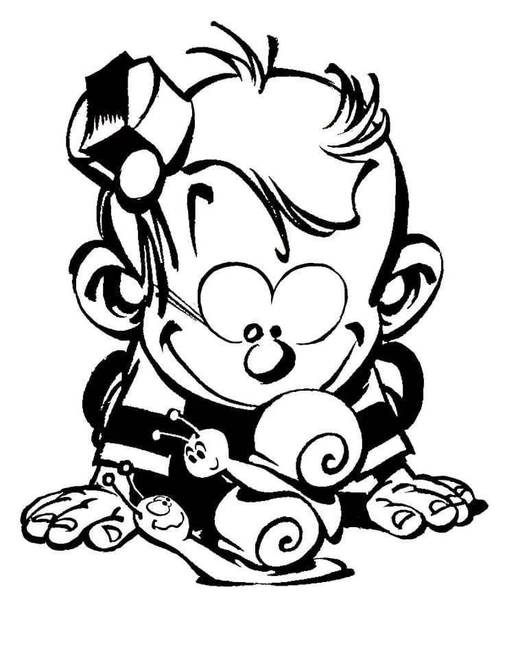 Coloriage Petit Spirou et Escargots