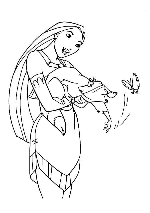 Coloriage Pocahontas avec Meeko