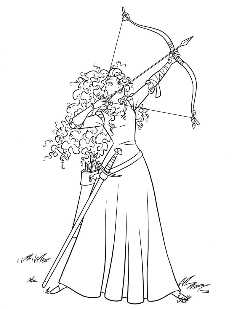 Coloriage Princesse Merida avec Arc et Flèche