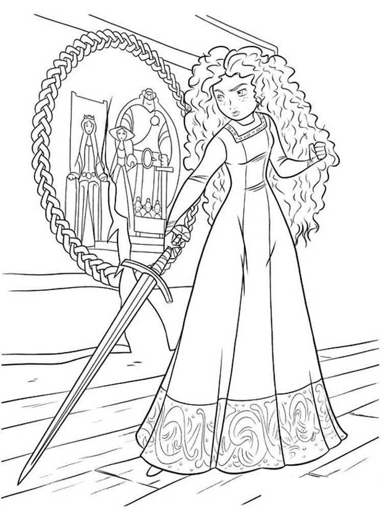 Coloriage Princesse Merida avec épée