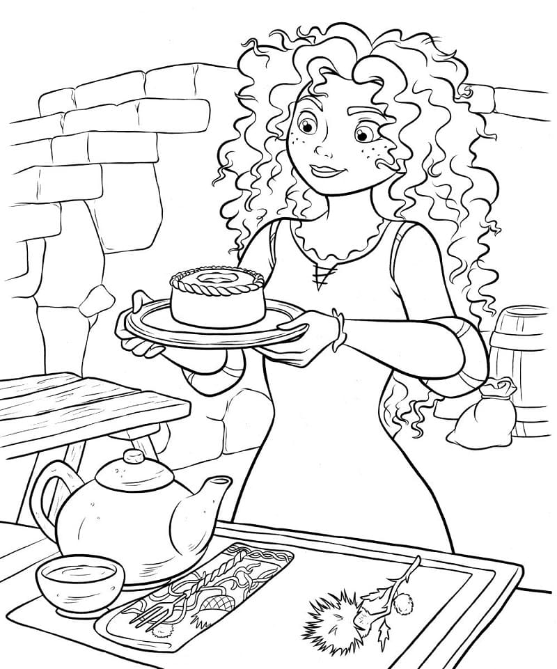 Princesse Merida et Gâteau coloring page