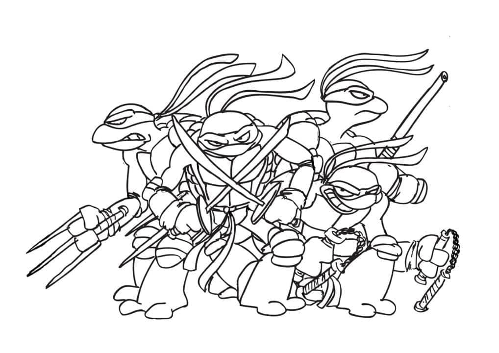 Coloriage Tortues Ninja au Combat