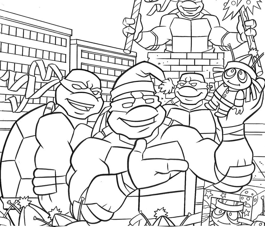 Tortues Ninja et Cadeaux de Noel coloring page