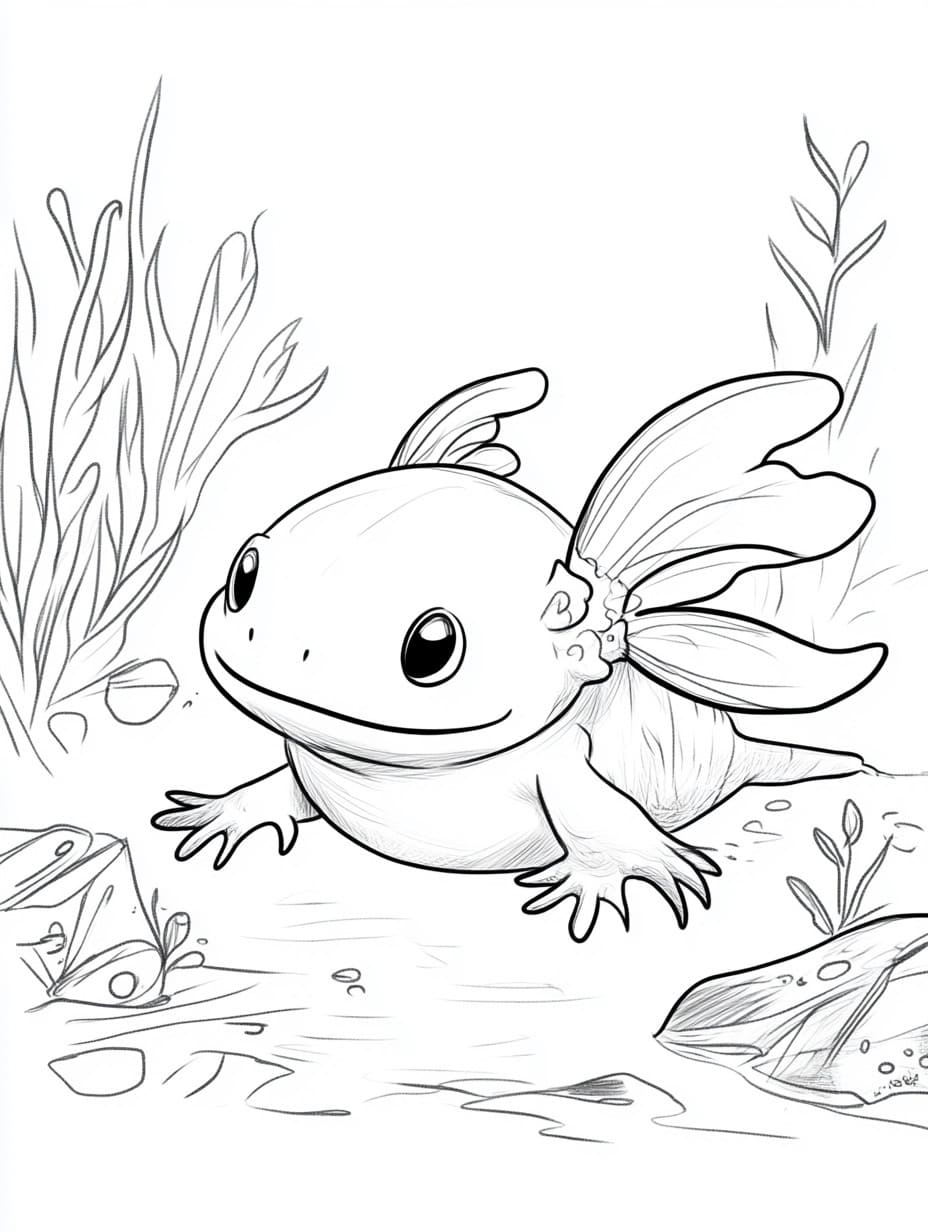 Coloriage Un Axolotl Nageur