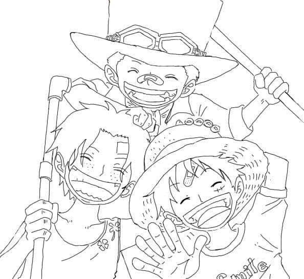 Coloriage Ace, Sabo et Luffy