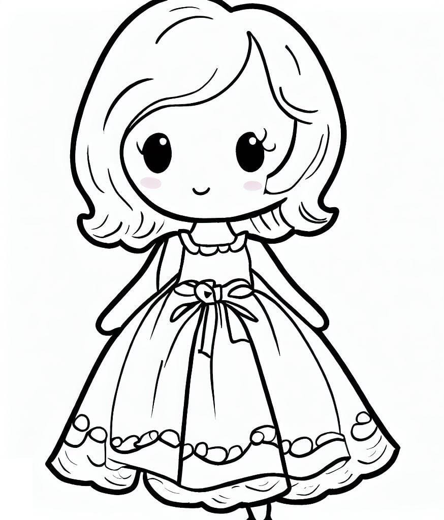 Adorable Petite Fille en Robe coloring page