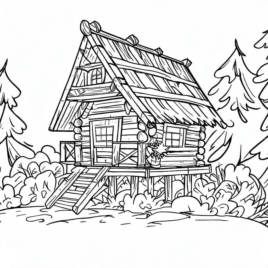 Cabane en Bois dans la Forêt coloring page