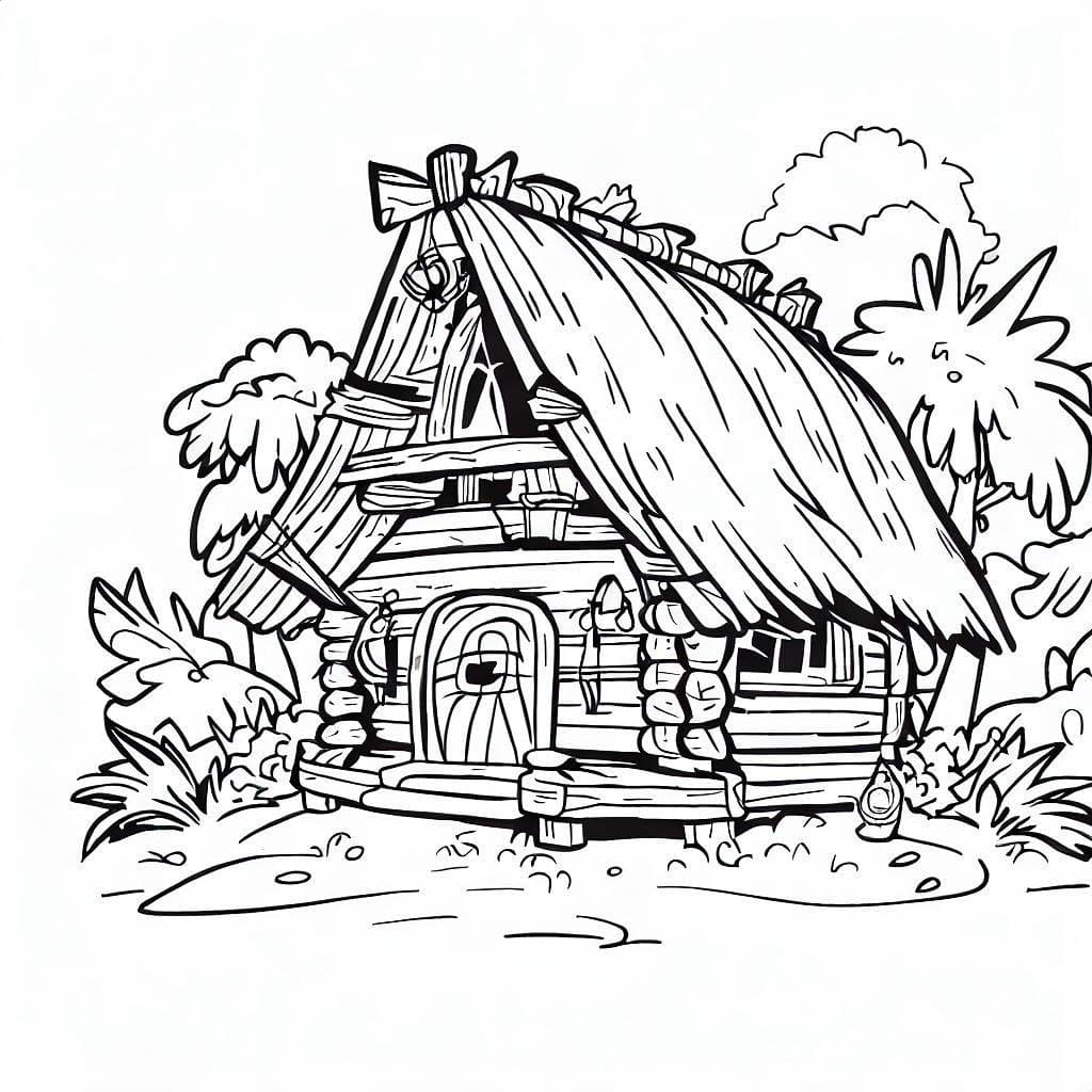 Cabane en Rondins dans la Forêt coloring page