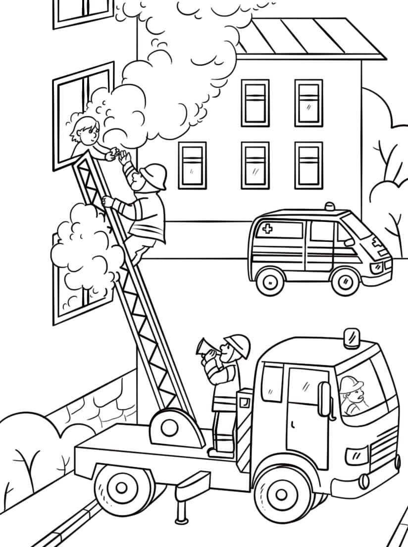 Coloriage Camion de Pompier Pour Enfant