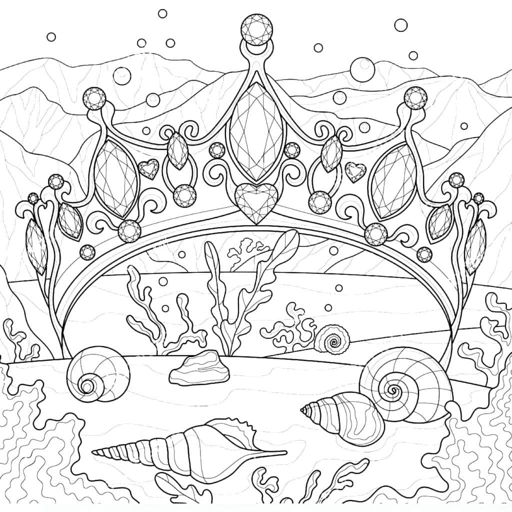Couronne et Coquillages coloring page