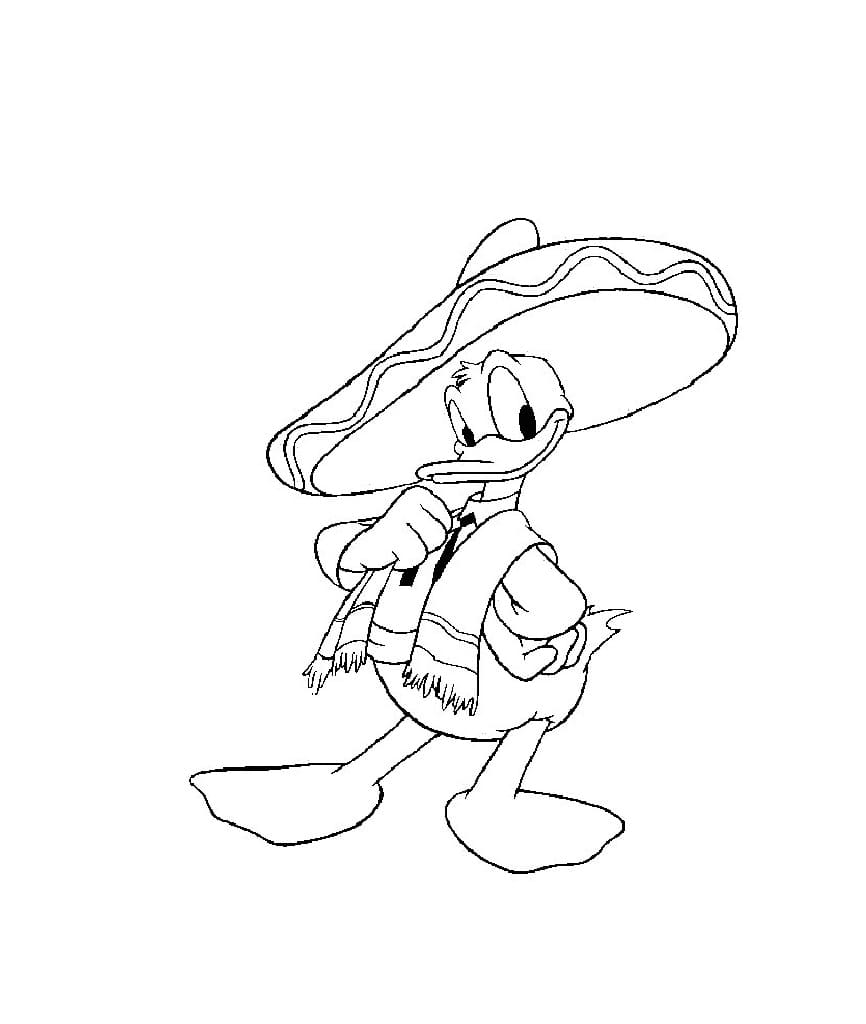 Coloriage Donald Duck avec Sombrero