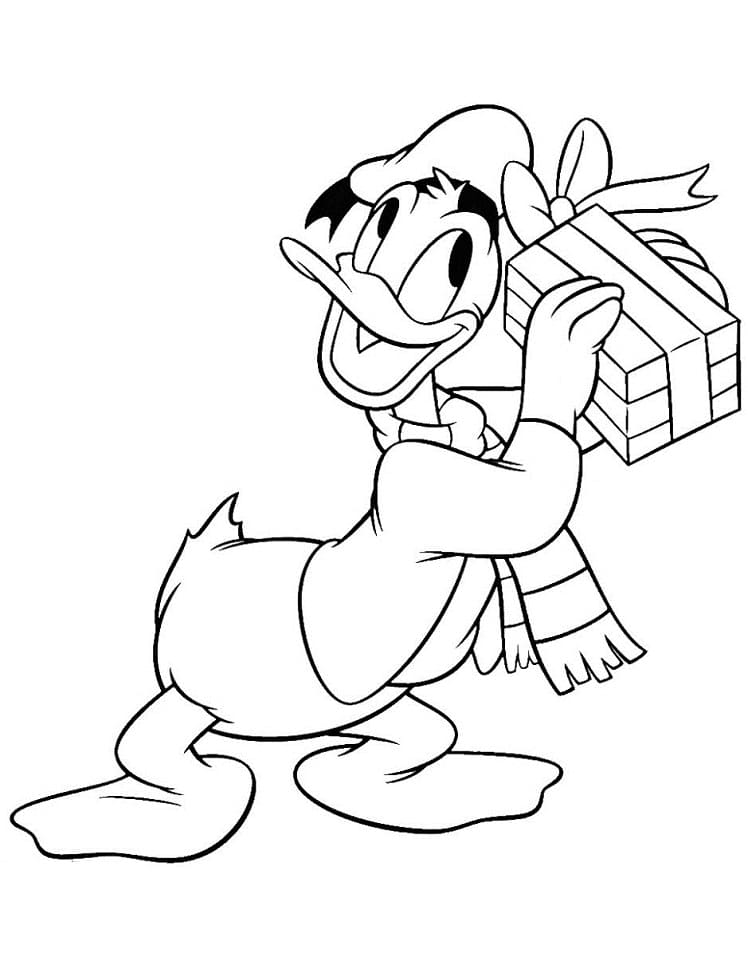 Coloriage Donald Duck et Cadeau