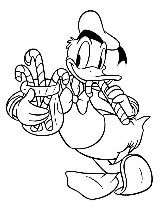 Coloriage Donald Duck et Cannes de Bonbon