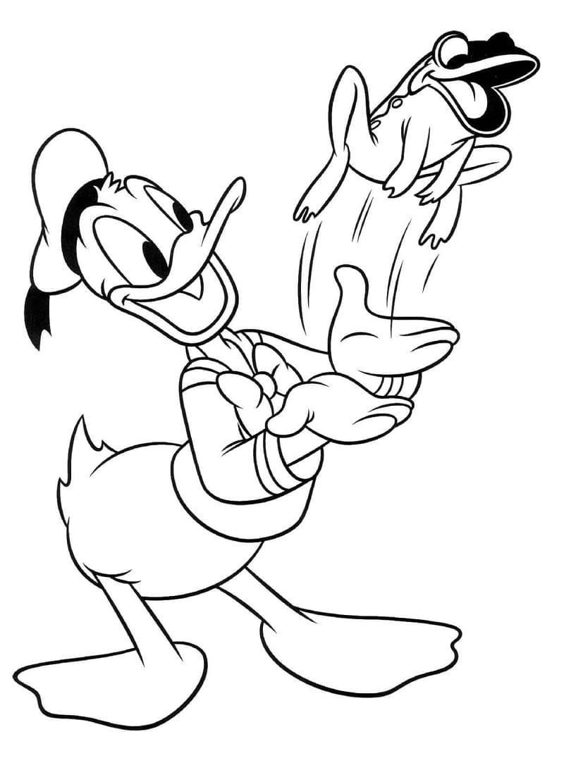 Coloriage Donald Duck et Grenouille