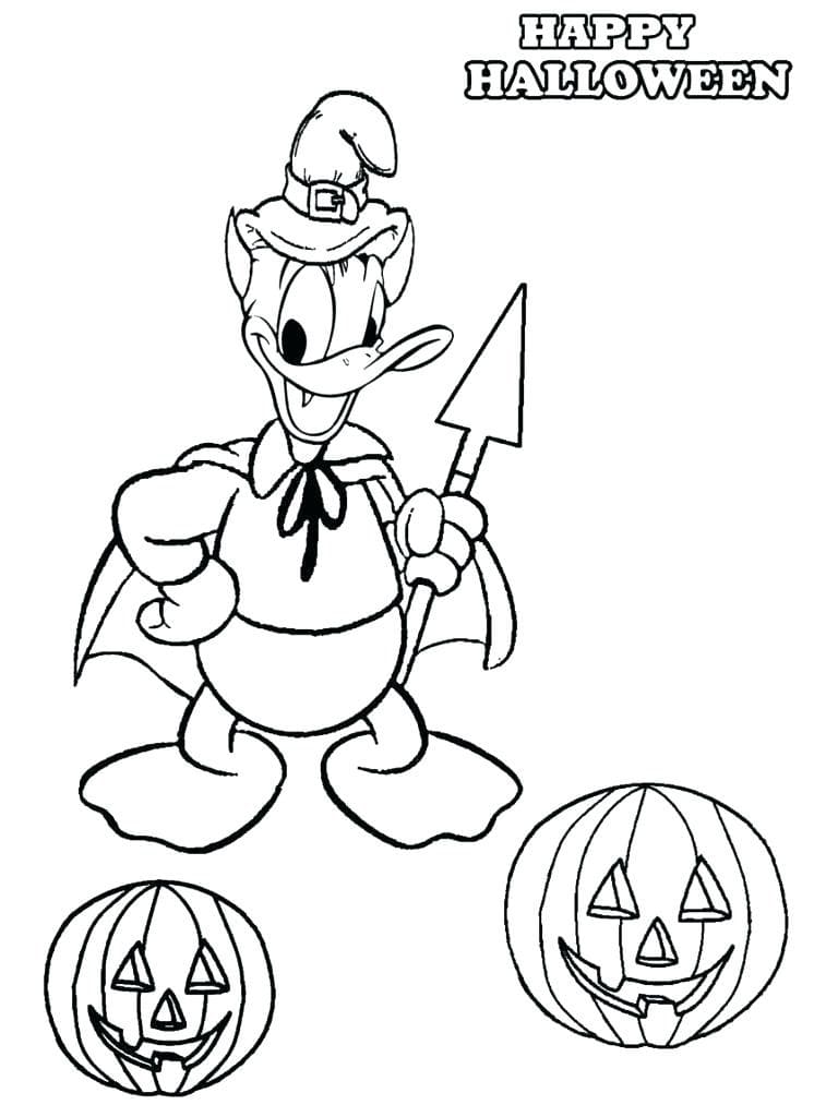 Coloriage Donald Duck et Les Citrouilles d'halloween