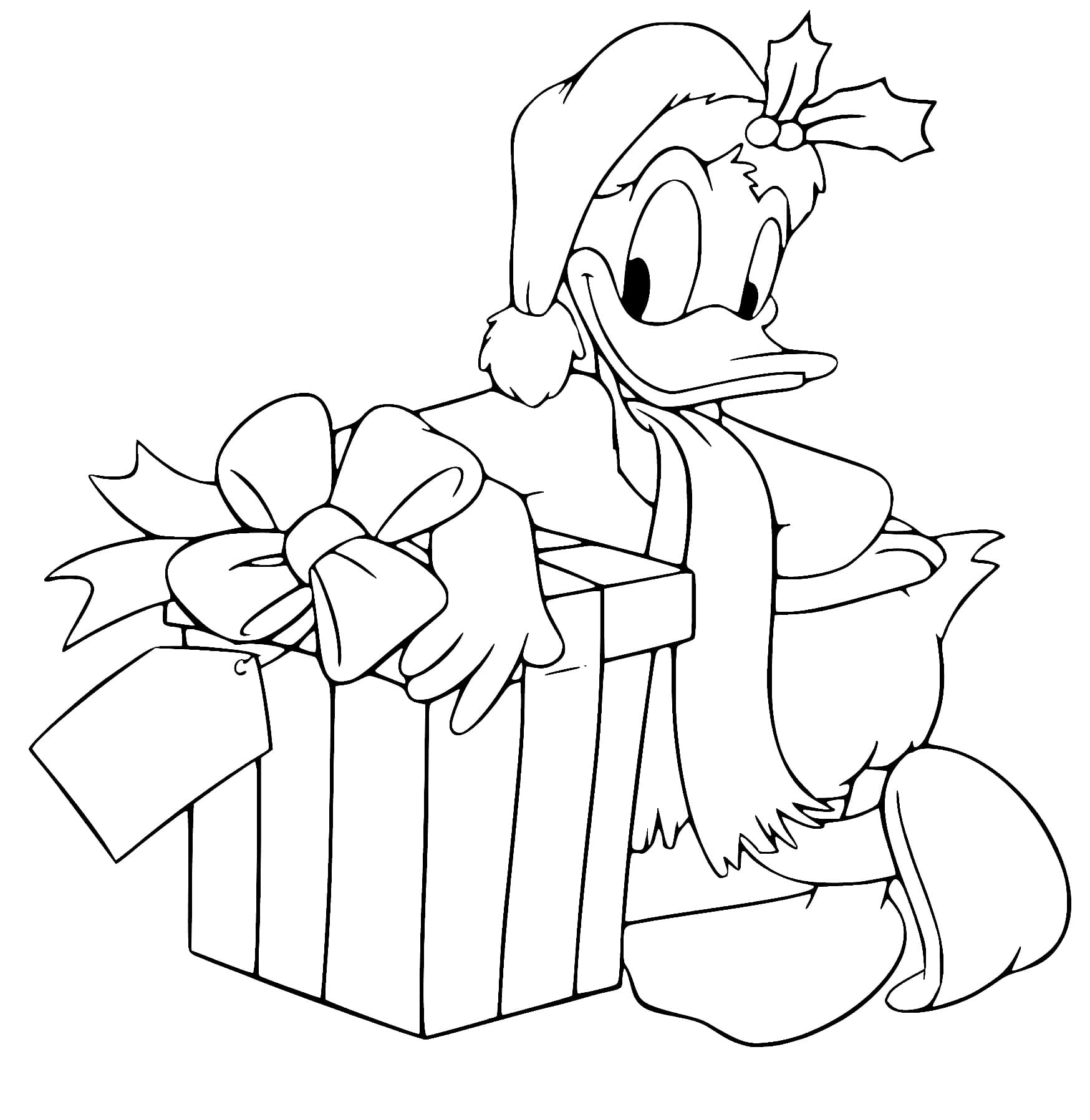Coloriage Donald Duck et un Cadeau