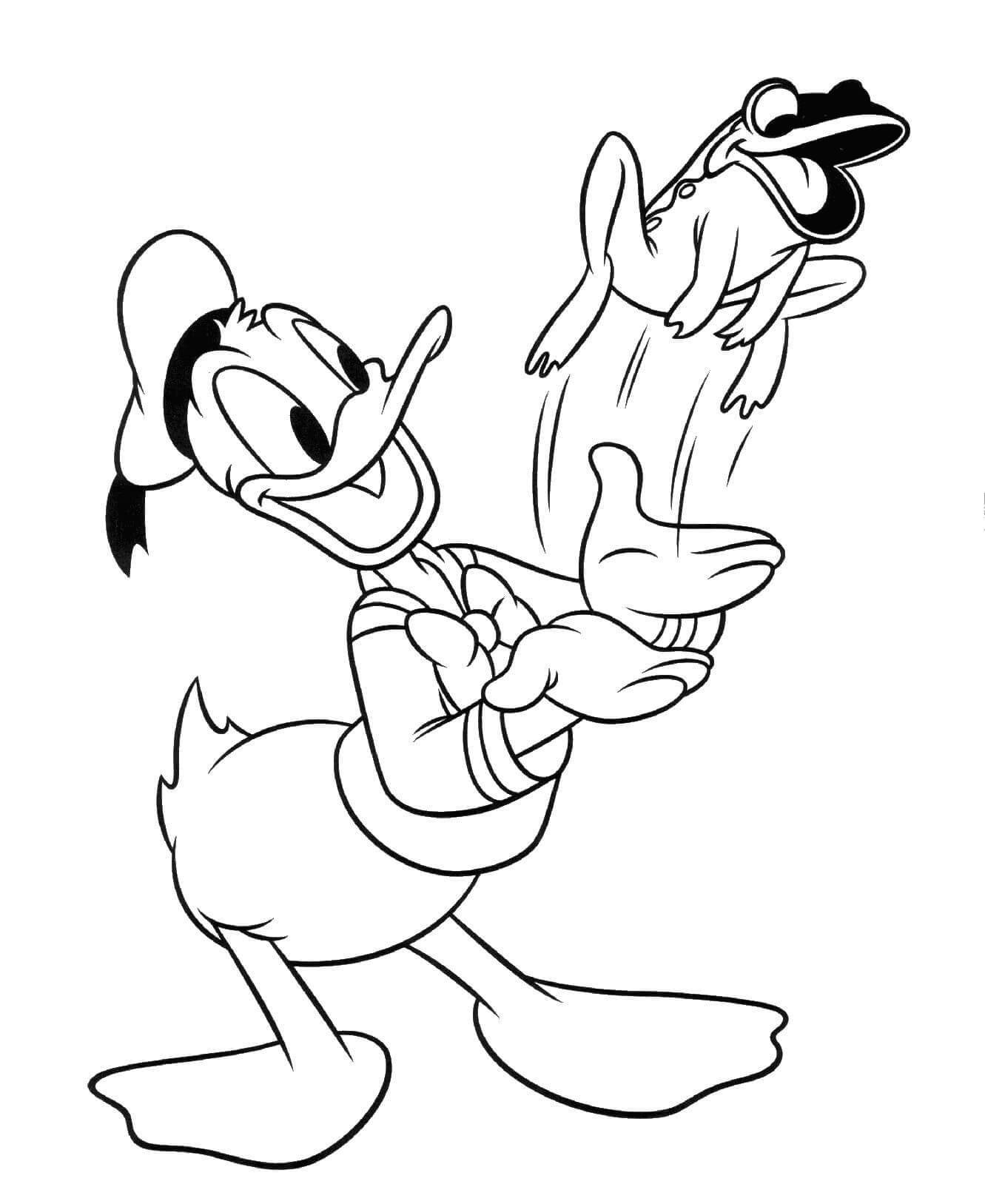 Coloriage Donald Duck et une Grenouille