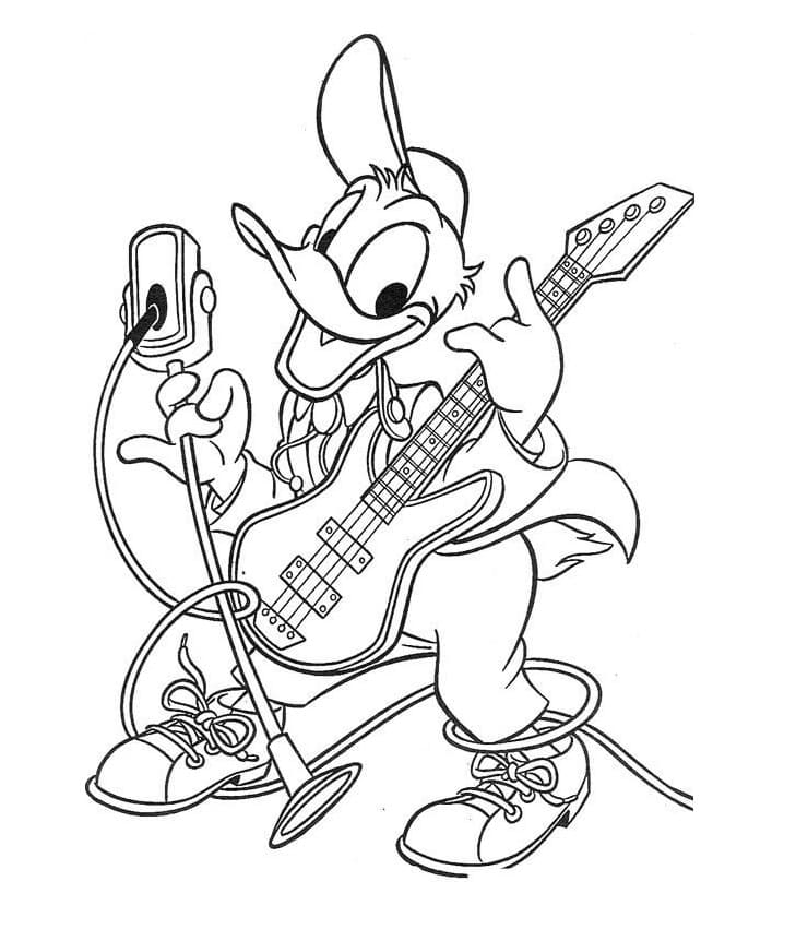 Coloriage Donald Duck Joue de la Guitare