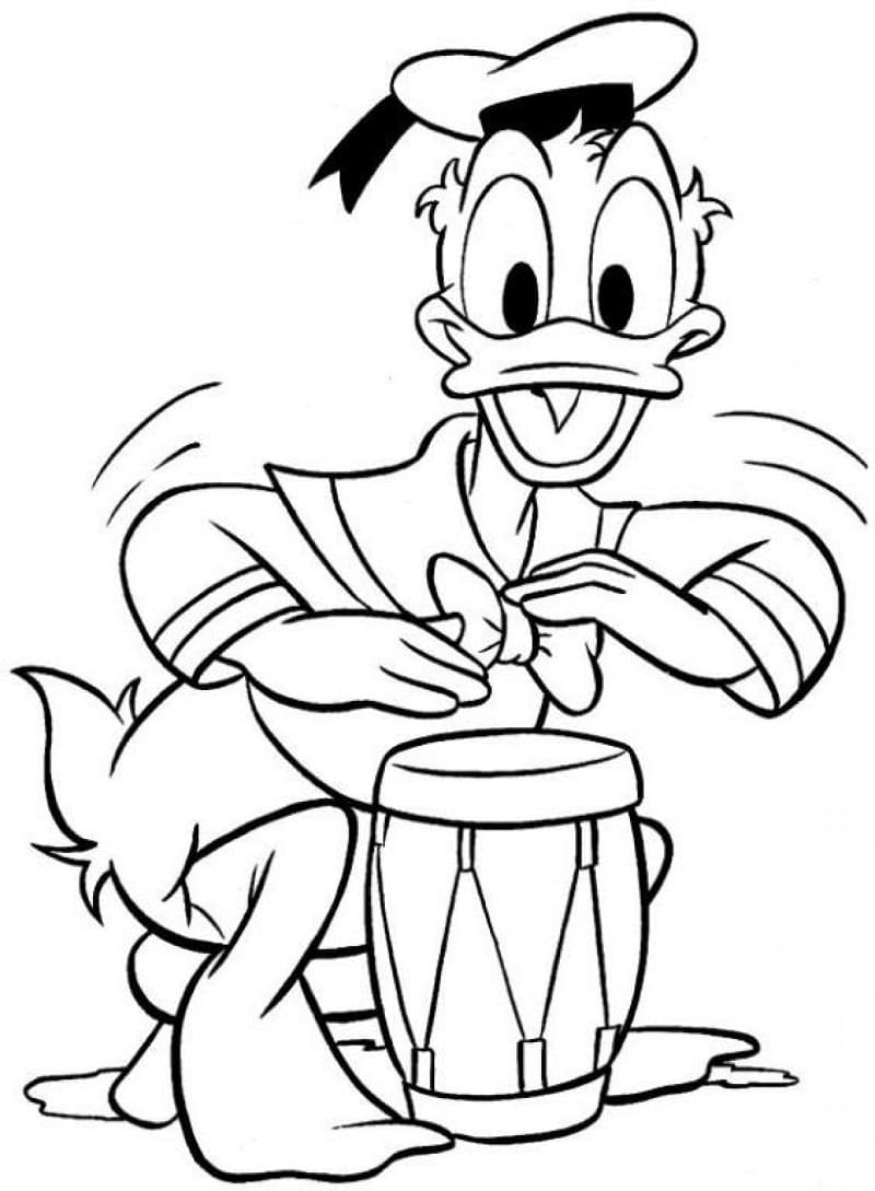 Coloriage Donald Duck Joue du Tambour