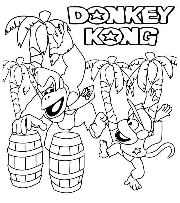 Coloriage Donkey Kong avec Diddy Kong