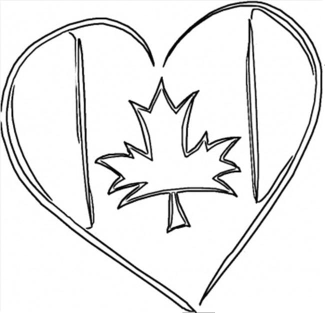 Coloriage Drapeau du Canada en Forme de Coeur