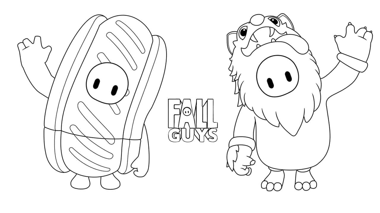 Coloriage Fall Guys Hot-dog et Loup