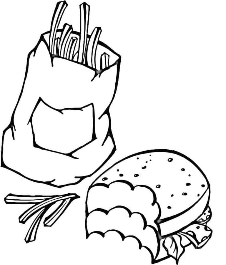 Frites et Hamburger Mordu coloring page