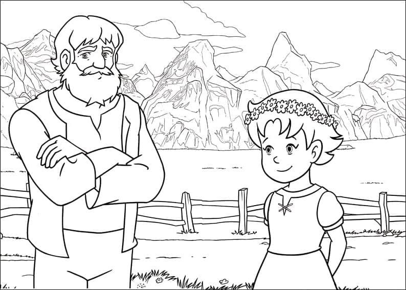 Grand-père et Heidi coloring page
