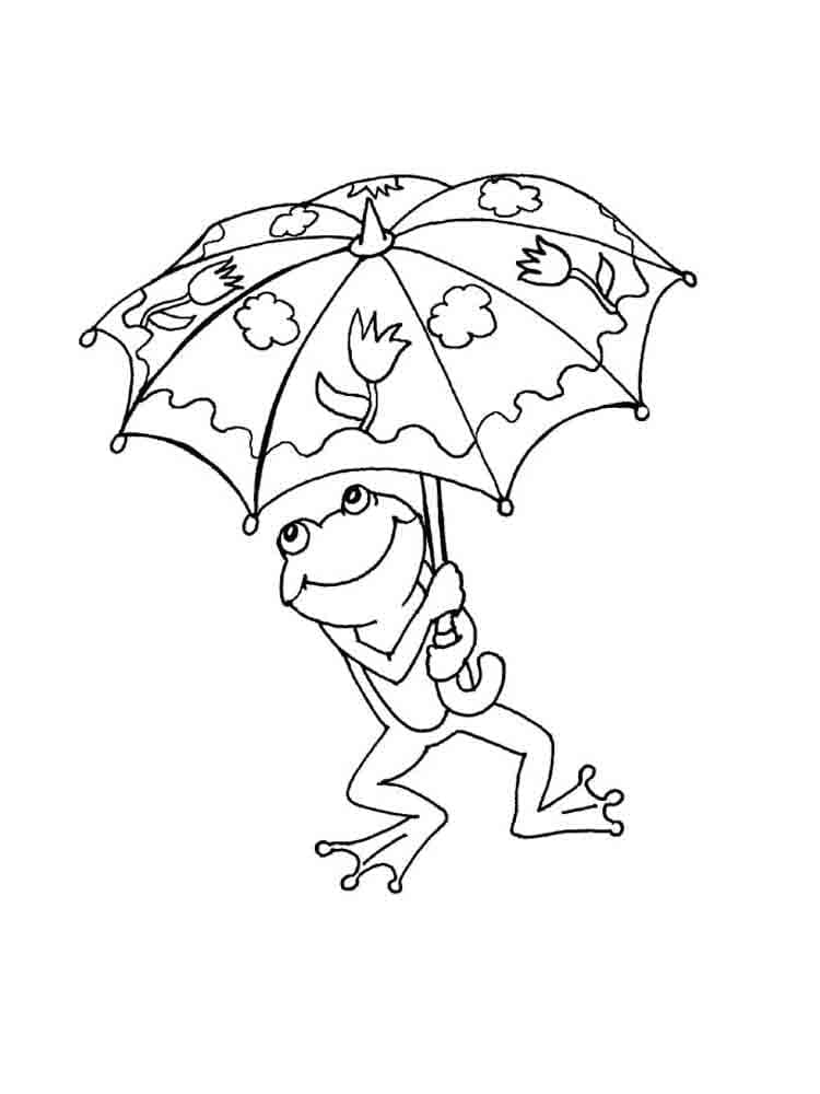 Coloriage Grenouille avec Parapluie