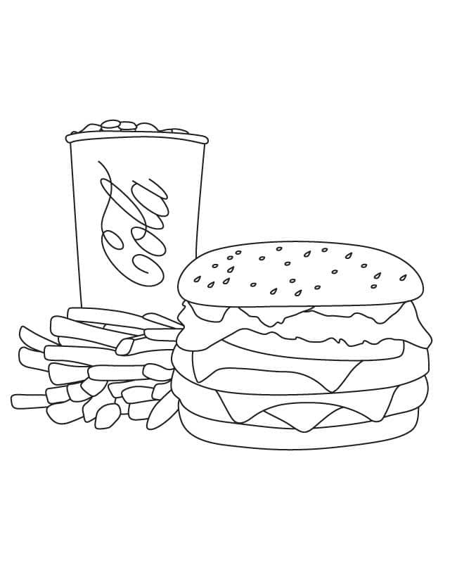 Coloriage Hamburger avec Frites et Cola