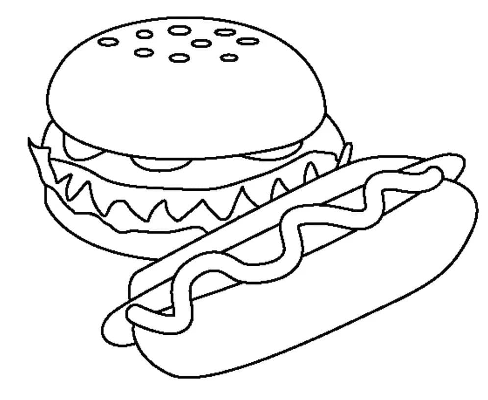 Coloriage Hamburger et Hot-dog