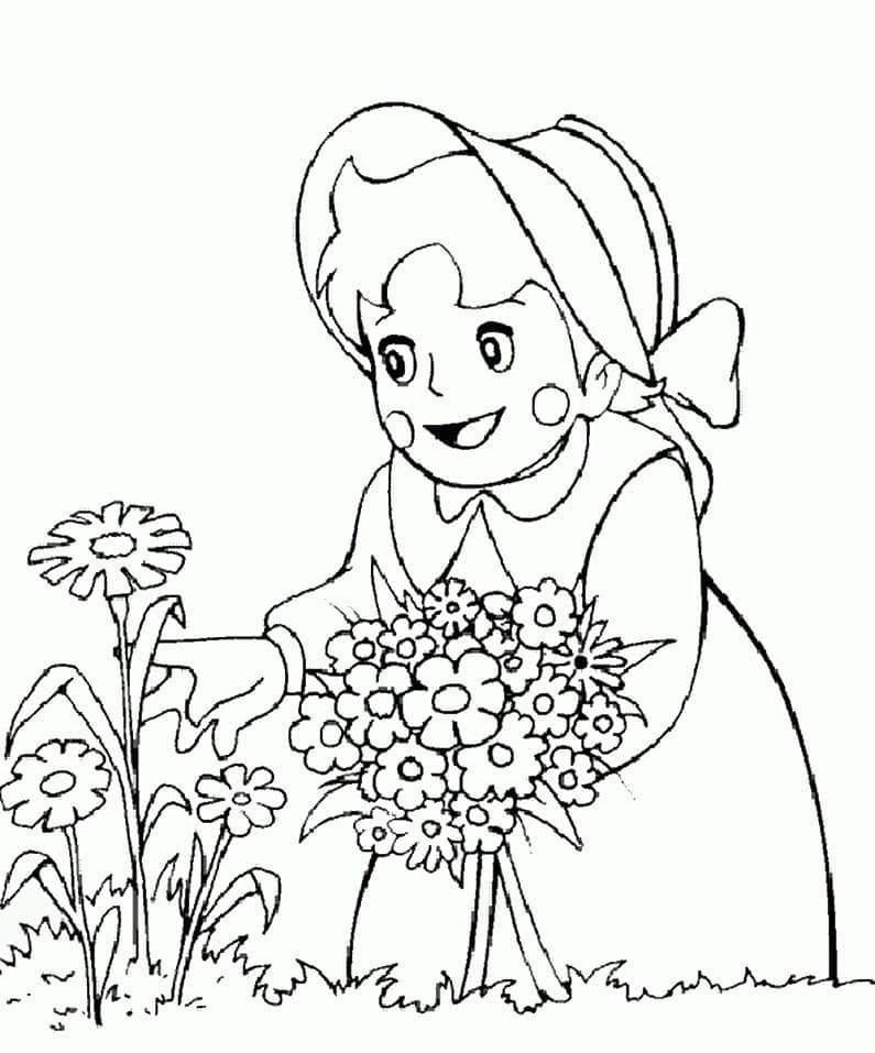 Coloriage Heidi et Les Fleurs