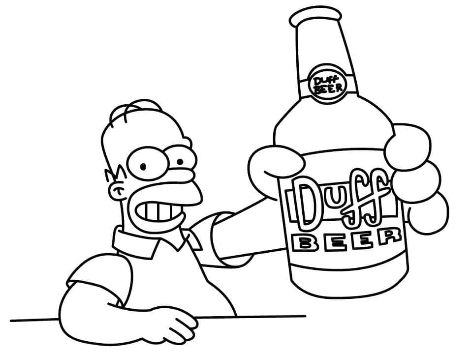 Coloriage Homer Simpson avec une Bouteille de Bière