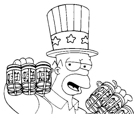 Coloriage Homer Simpson et Bières