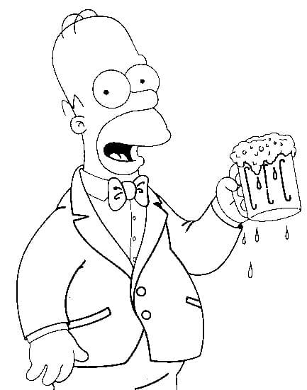 Coloriage Homer Simpson et une Chope de Bière