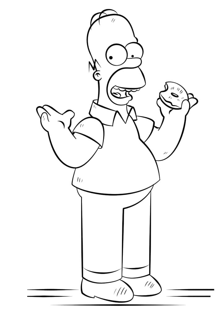 Coloriage Homer Simpson Mange un Beignet