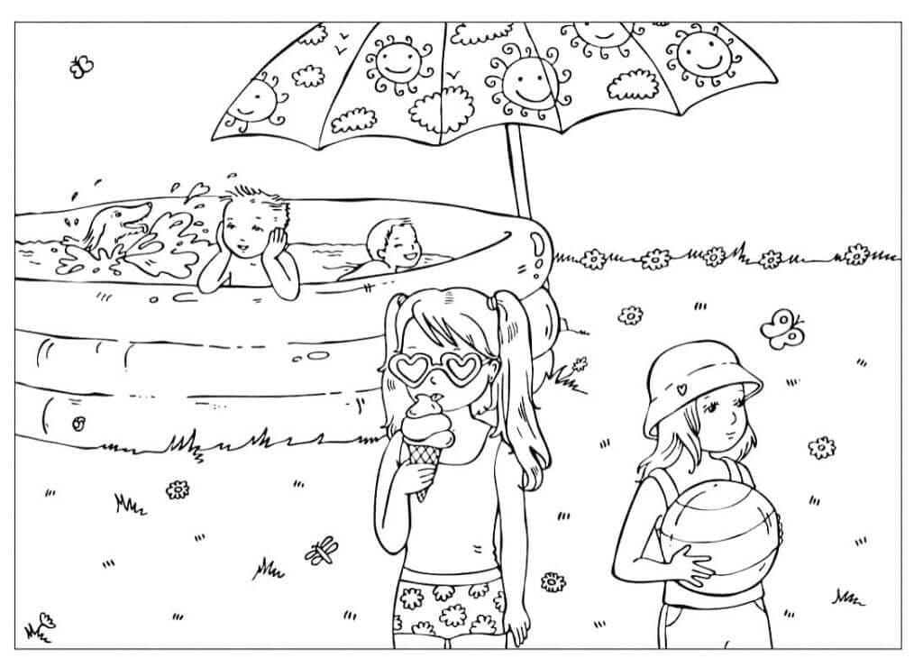 Coloriage Les Enfants et la Piscine