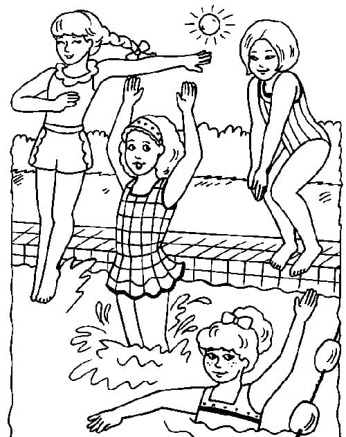 Coloriage Les Filles à la Piscine