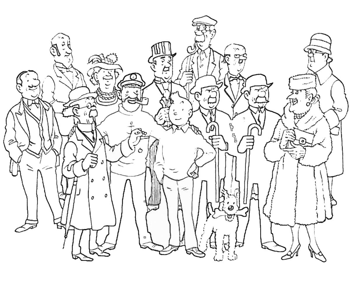 Coloriage Les Personnages des Aventures de Tintin
