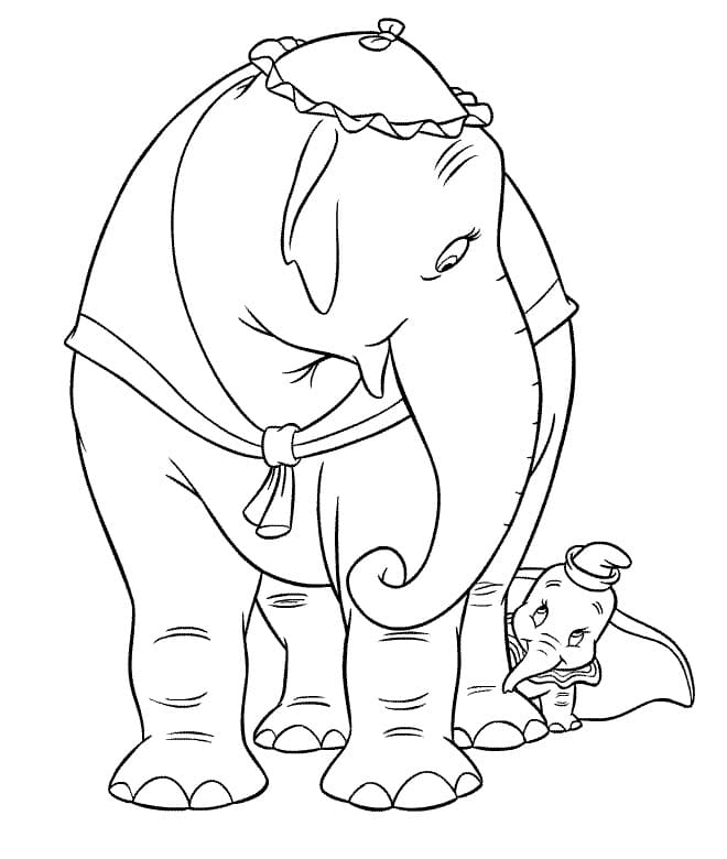 Coloriage Madame Jumbo et Dumbo