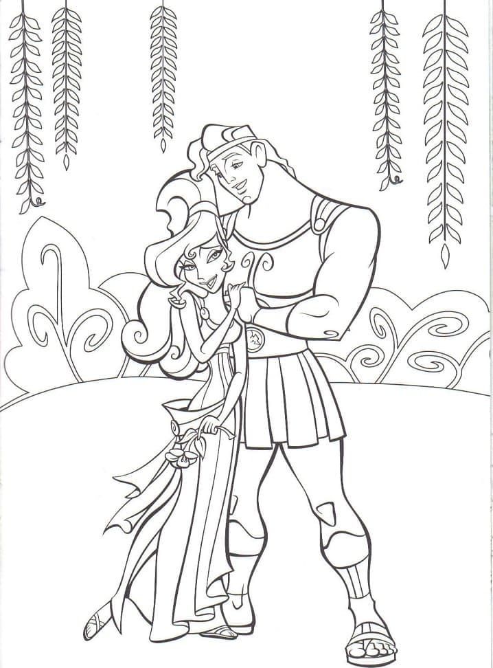 Coloriage Mégara et Hercule