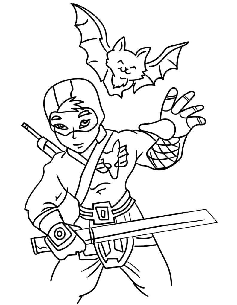 Coloriage Ninja et Chauve-souris