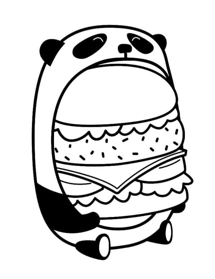 Coloriage Panda Mange un Hamburger