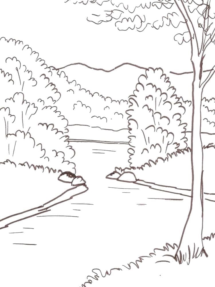 Coloriage Paysage Riviere
